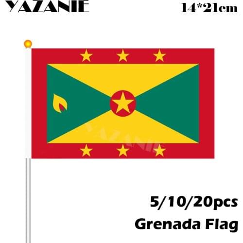YAZANIE 14*21cm 5/10/20pcs Grenada Hand waving Flag National Flag with Pole Handing #8 Polyester Flag Small Size Flying Banner