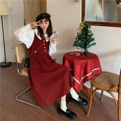 Woman Dresses Spring Suspender Dress Loose Dress Red Vestido De Mujer Femme Robe