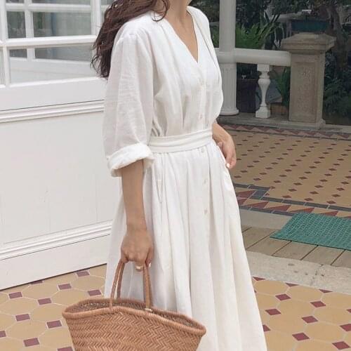 Women summer Sexy V Neck Cotton maxi Long Shirt Dress with Belt long sleeve vintage Plus Size Vestido Vestiti Donna robe femme