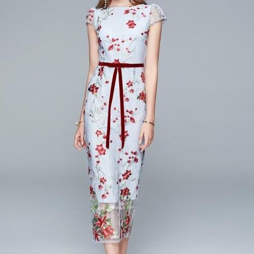 ZAWFL Ladies Dress French Hepburn Style Temperament Waist Slimming Mesh Embroidery Embroidery Floral Dress Womens Summer 2020