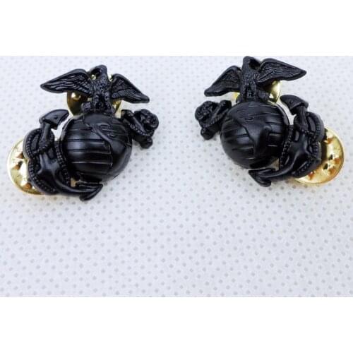 PAIR US USMC MARINE CORPS EMBLEM INSIGNIA COLLAR BADGE PIN BLACK