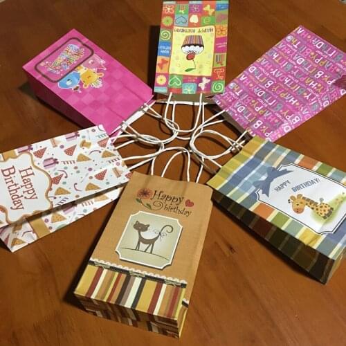 10Pcs Cartoon Birthday Bag for Gifts Kraft Paper Bag with Handle Birthday Party Decor Jewelry,Candy,Food Packaging Cat,Giraffe