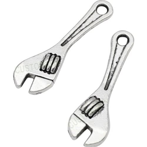 100pcs-Antique Tibetan Silver 3D Wrench Charm Pendant 24x8mm
