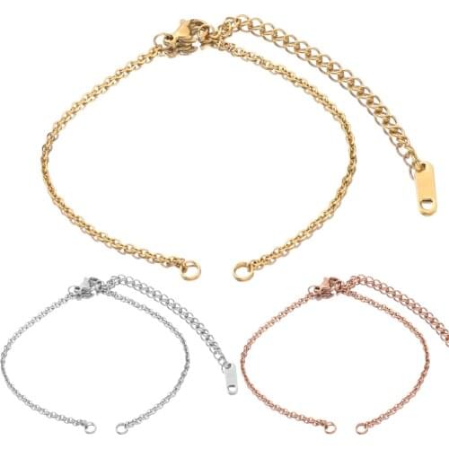 5pcs/lot Gold Stainless Steel Width 2mm Adjustable Cuba Chain for Jewelry Making DIY Connector Charm Pendants Bracelets Anklet