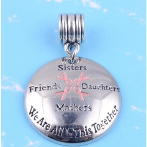 Antique Silver Plated Breast Cancer Awareness Ribbon Survive Charms Dangle Beads fit Bracelet Survivor Jewelry