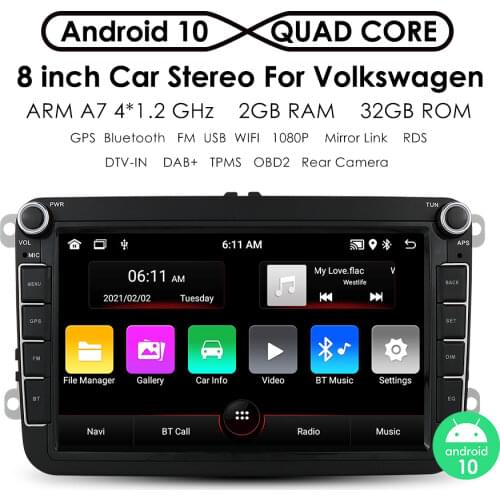 Android 10 Car Radio 8'' GPS Navigation 2din Autoradio WIFI Bluetooth Car Multimedia Player For VW/Volkswagen/Golf/Passat/b7/b6