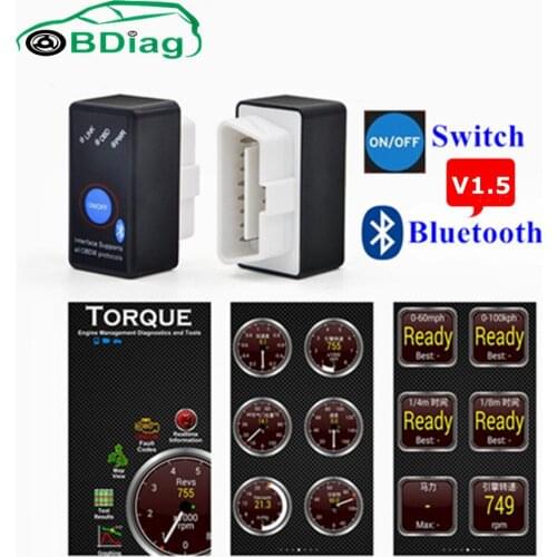 V1.5 Super MINI ELM327 Bluetooth Power Switch ELM 327 25K80 For Android Torque ELM327 V2.1 OBD2 Car Code Scanner FREE SHIPPING