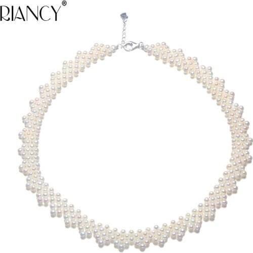 White Multilayer natural freshwater pearl necklace wedding Bridal pearl necklaces silver jewelry women mom birthday best gift