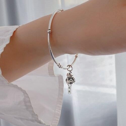Cute Lucky Cat Vintage Handmade Thai Silver Color Bracelet Bangles For Women Fashion Trendy Hip Hop Jewelry Gifts SL2285