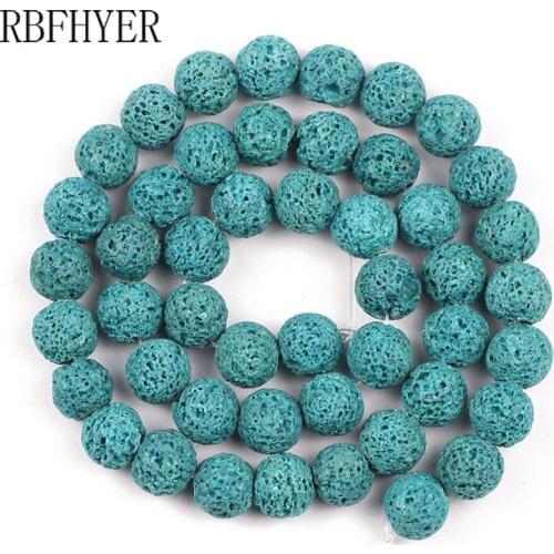 Natural Stone Beads lake blue Lava Stone Loose Beads 4 6 8 10 12mm Round Ball for Jewelry Accessories Making Bracelet 15inch DIY