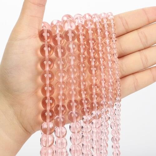 Natural Stone Beads Pink Glass Charm Round Loose Beads for Jewelry Making Needlework Bracelet DIY 4/6/8/10/12 MM
