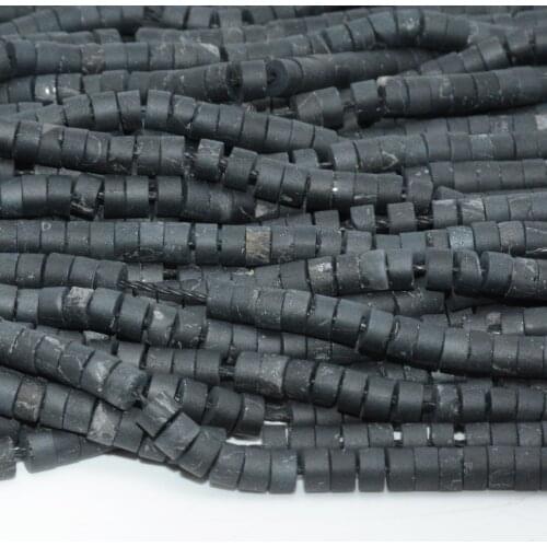 Natural Matt Black Tourmaline Heish / Tube Beads 4mm, Thickness About 2mm, With Defects and Scratches
