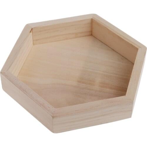 Wooden Necklace Jewelry Display Tray Case Holder Rack Hexagon Storage Box