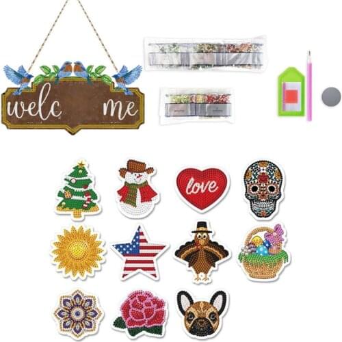 T5EF Farmhouse Door Sign 5D Special Diamond Painting Embroidery Rhinestones Hanging Plaque Wreath with Magnetic Sticker DIY N