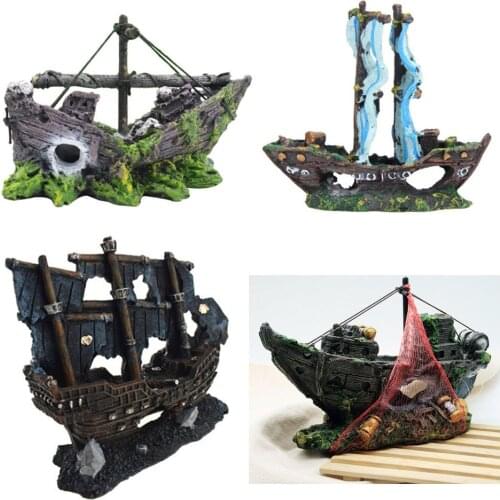 Hot Aquarium Ornament Fish Tank Landscape Pirate Ship Wreck Ship Decor Resin Boat Ornament Aquarium Accessories Decoration