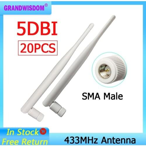 20pcs 433Mhz lora Antenna 5dbi GSM 433 MHz SMA Male Connector antena 433m Rubber Aerial Wireless Repeater for watermeter antenne