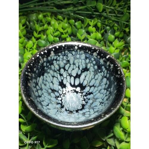 Jianzhan Chinese Song Dynasty Style Jian Ware Tea Cup Oil Spot Glaze Ceramic Cups Blue Pottery Kungfu Tea Bowl Matcha Chawan