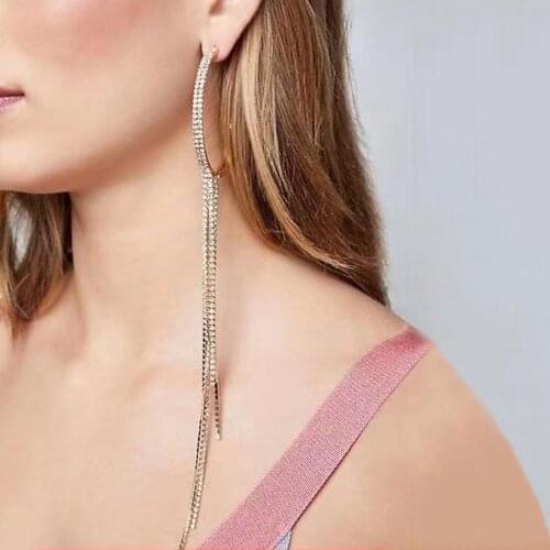 JIJIAWENHUA New Rhinestone Big Hoop Earrings Long Tassel Womens Earrings Dinner Party Fashion Luxury Jewelry Accessories