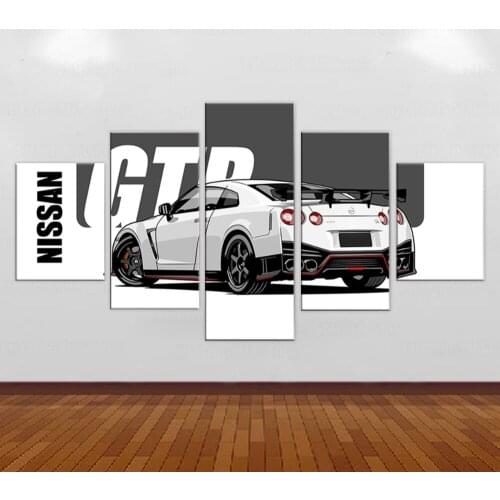 Canvas Painting HD Print Comic Artwork Modern 5 Pieces Nissan Skyline Gtr Car Pictures Bedside Home Decorative Wall Art Poster