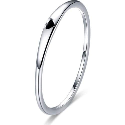 EAMTI Explosion Style Simple Love Heart-shaped 925 Sterling Silver Ring Female Fashion Couple Black Red Optional Ring