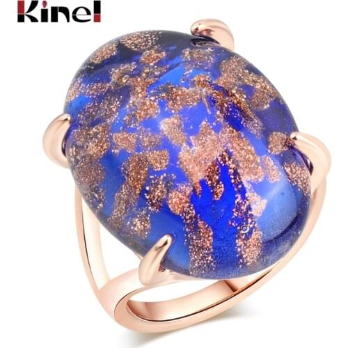 Kinel Hot Luxury Natural Stone Ring For Women 585 Rose Gold Simple Oval Fashion Rings Wedding Jewelry 2021 New