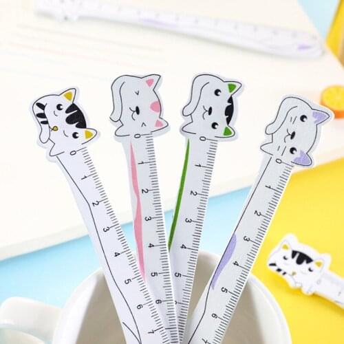30Pcs Wooden Ruler Cartoon cat painting measuring Gift Stationery Straight Rulers green purple Black pink 12CM