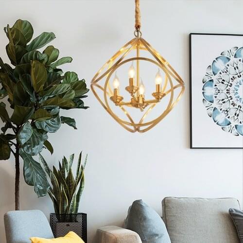 European-Style Golden Cage Hotel Restaurant Bar Counter Bedroom Study Living Room Corridor Aisle Copper Chandelier Lamps