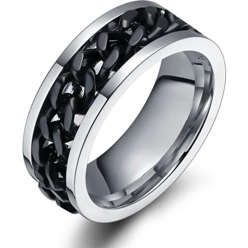 Fashion Spinner Black Chains Ring For Men Punk Titanium Steel Metal new Brand Finger Anel 316L Stainless Steel Rings Jewelry