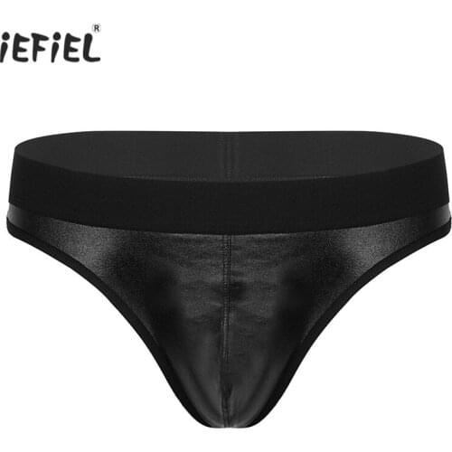 Mens Shiny Metallic Patent Leather Briefs Panties Bulge Pouch Underwear Low Waist Thongs T-Back Underpants Raves Dance Bottoms