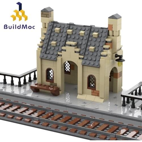 Buildmoc City Magic School Village Hogsmeaded Train Station Street View House Model Set Building Blocks Toys For Children Gift