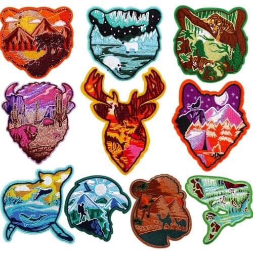 Nature Adventure Patch Animal Iron On Patches For Clothing Bear Stripes Thermo-Stickers Tiger Appliques Badges On Jacket DIY