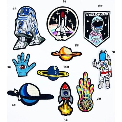 50pcs/lot Embroidery Patches Letters Clothing Decoration Accessories Planet Astronaut Strange Things Iron Heat Transfer Applique