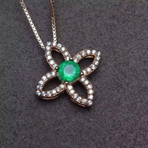 Natural green emerald pendant S925 silver Natural gemstone Pendant Necklace trendy Elegant stars women party fine jewelry