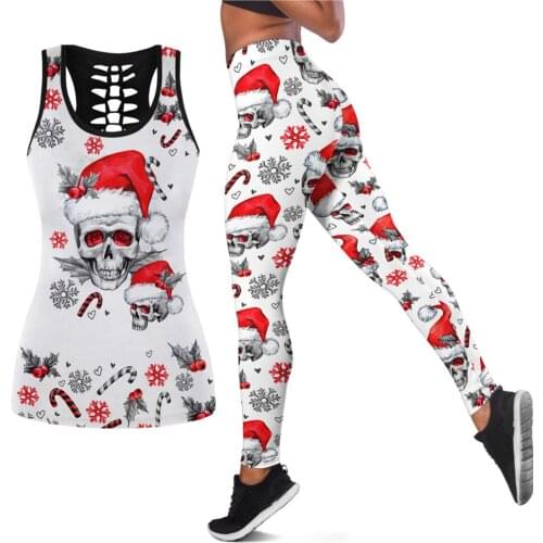 New Fashion women Yoga Pants 3D printing Love Christmas Leggings and Hollow out Tank Top Womens casual Leggings