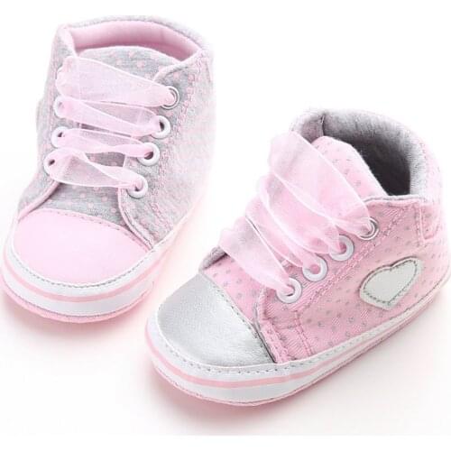Newborn Baby Shoes Pink Polka Dot Cotton Soft Bottom Baby Girl Shoes Heart Shaped First Walkers Baby Shoes Wholesale Prewalker