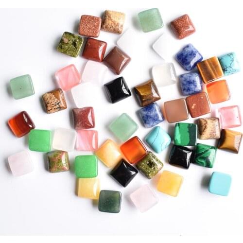 Wholesale 50pcs/lot 2018 new fashion assorted natural stone mixed square-shape CABOCHON beads 10mm for jewelry making free