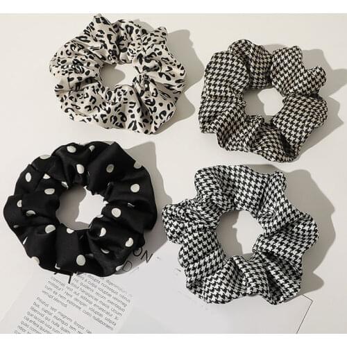 Vintage Houndstooth Hair Scrunchies Ponytail Hair Rope Elastic Hair Band Polka Dot Leopard Print Hair Ring Hair Accessories