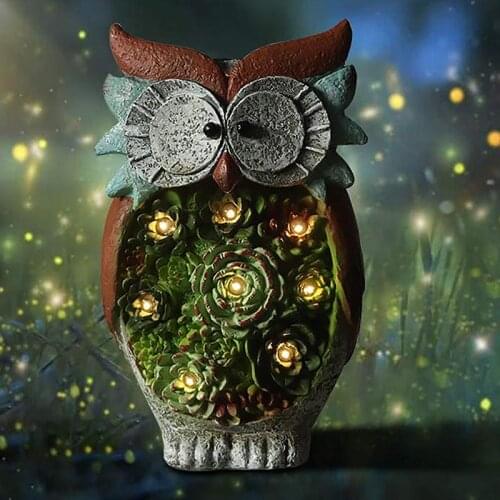 Garden Statue Resin Owl Ornaments Garden Lawn Ornaments with Solar LED Lights for Outdoor Yard Garden Decorations