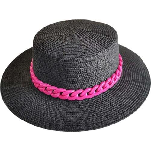 Fibonacci Summer Sun Hats For Women Color Fashionable Chain Hat Female Flat Top Hat Casual Fashion Straw Hat Sunscreen Beach Cap