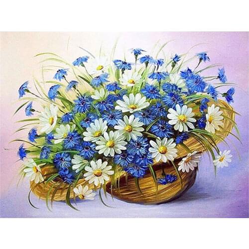 Blue and White Sun Flower Basket Diamond Painting Floral Round Full Drill DIY Needlework Mosaic Embroidery 5D Cross Stitch