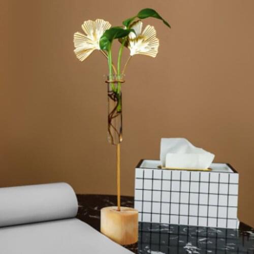 Nordic Simple Golden Vase Hydroponic Plant Flower Vase Test Tube Metal Plant Holder Modern Home Living Room Desktop Decor Accs