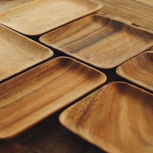 Acacia Wood Plate Wooden Sushi Cake Dessert Plate Rectangle Wooden Dishes and Plates Sets Serving Tray Wooden Utensils Tableware