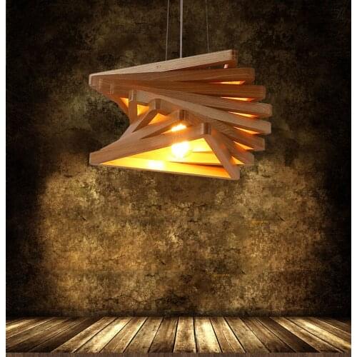 Vintage American style Triangle Frame loft LED pendant light Oak Wood Retro lamp E27 AC 110/220V Cord Hanging light fixture