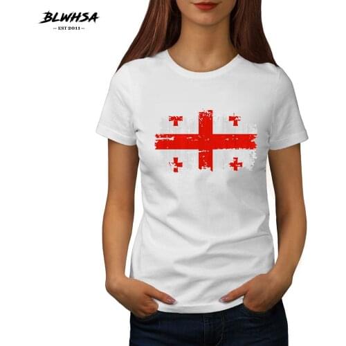 BLWHSA New Arrival Women Summer T-shirt Casual Georgia National Flag O-Neck Short Sleeve T Shirt Female Cotton Top&tee