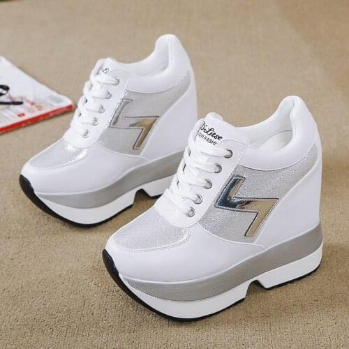 2019 Fashion Womens High Platform Casual Shoes Height Increasi leathe Shoes 10 CM Thick Sole Trainers Lady Shoes White Sneakers