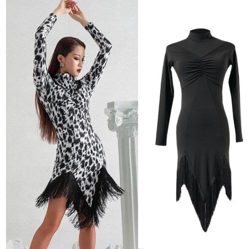 Latin Dance Dress Women Long Sleeved Latin Practice Dress Latin Fringed Dress Latin Competition Dance Costumes XS1014