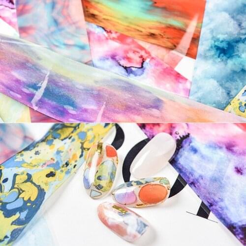 10pcs/set Nail Foils Lnk Bloom Starry Sky Transfer Sticker Decals Colorful Nail Foils Manicure Nail Art Decorations 4*20cm 2019