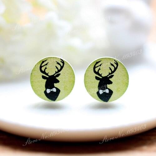 16mm Deer Round High Quality Photo Wood Laser Cut Cabochon to make Rings, Earrings,Bobby pin,Necklaces, Bracelets-(WEH-67)