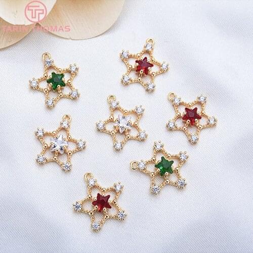 4PCS 13x16MM 24K Gold Color Plated Brass with Zircon Pentagram star Charms Pendants High Quality Diy Jewelry Accessories