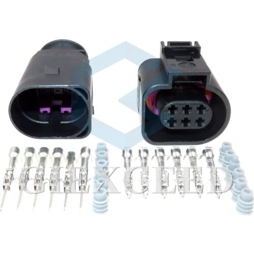 2 Sets 6 Pin 3B0973813 1J0973713 1.5mm Automotive ACC Socket Door Lock Reversing Radar Throttle Plug For VW Audi